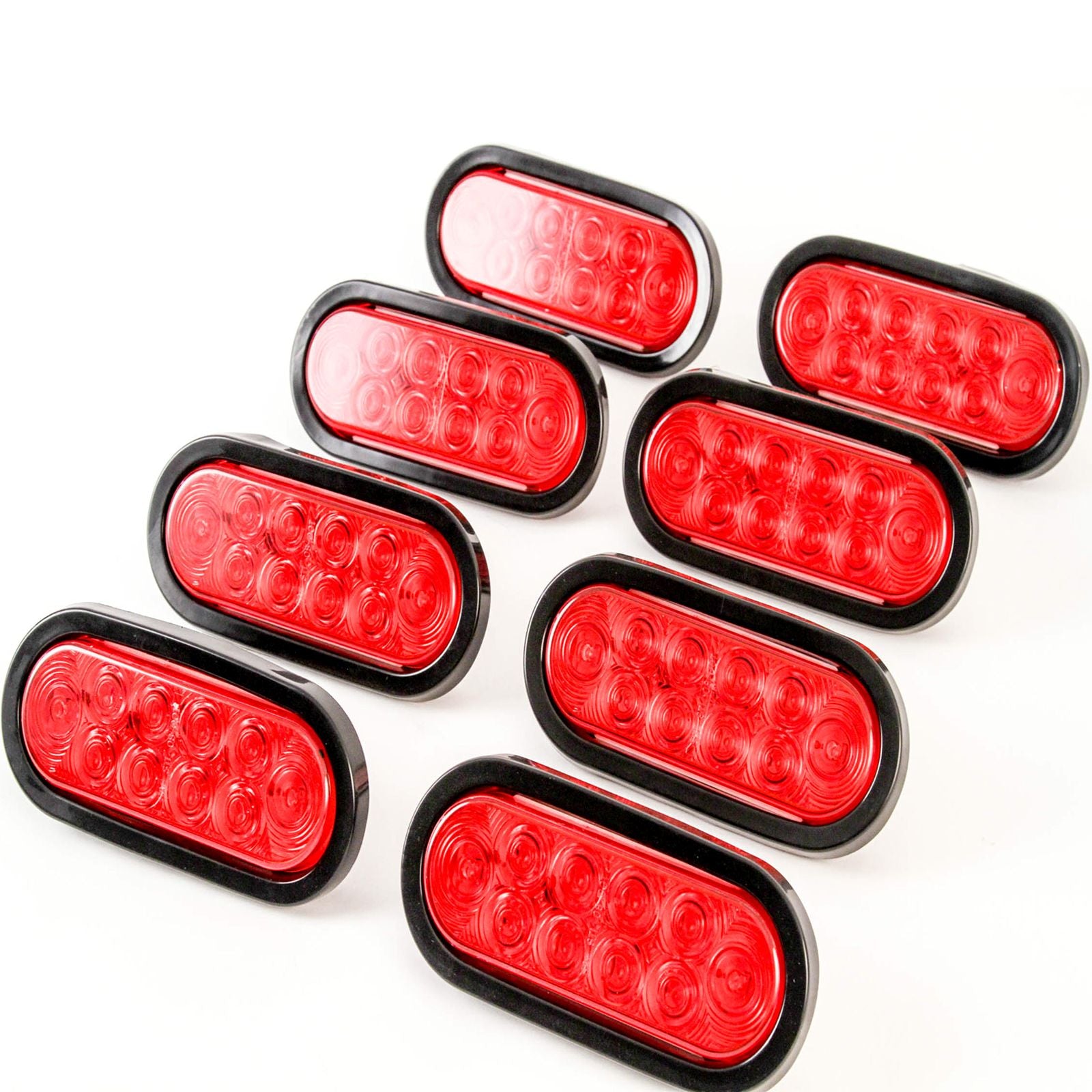 (8) Trailer Truck LED Sealed RED 6 Inches Oval Stop/Turn/Tail Light Marine Waterproof