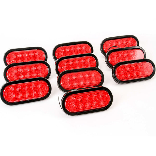 (10) Trailer Truck LED Sealed RED 6 Inches Oval Stop/Turn/Tail Light Marine Waterproof