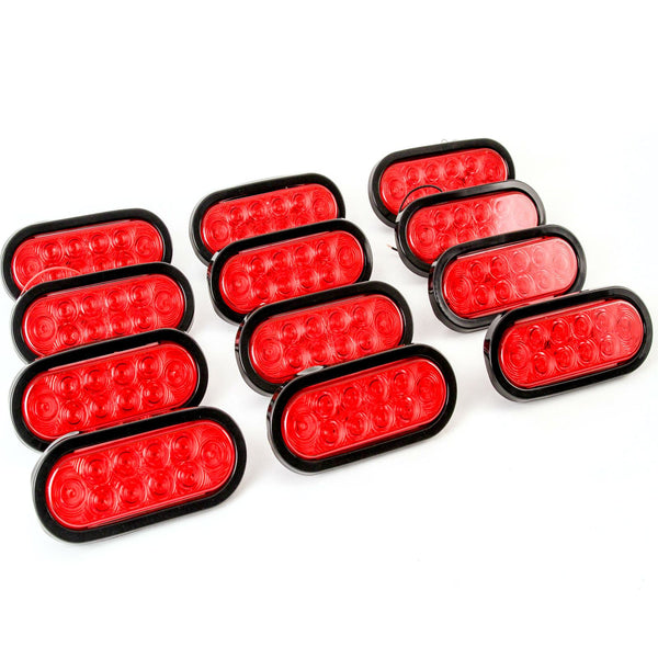 (12) Trailer Truck LED Sealed RED 6 Inches Oval Stop/Turn/Tail Light Marine Waterproof