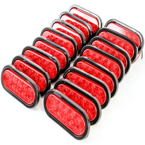 (16) Trailer Truck LED Sealed RED 6 Inches Oval Stop/Turn/Tail Light Marine Waterproof
