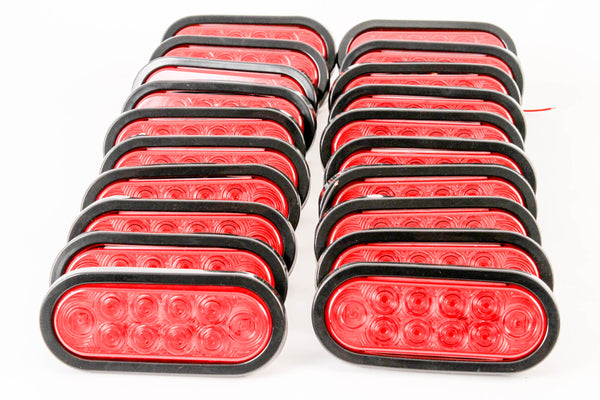 (20) Trailer Truck LED Sealed RED 6 Inches Oval Stop/Turn/Tail Light Marine Waterproof