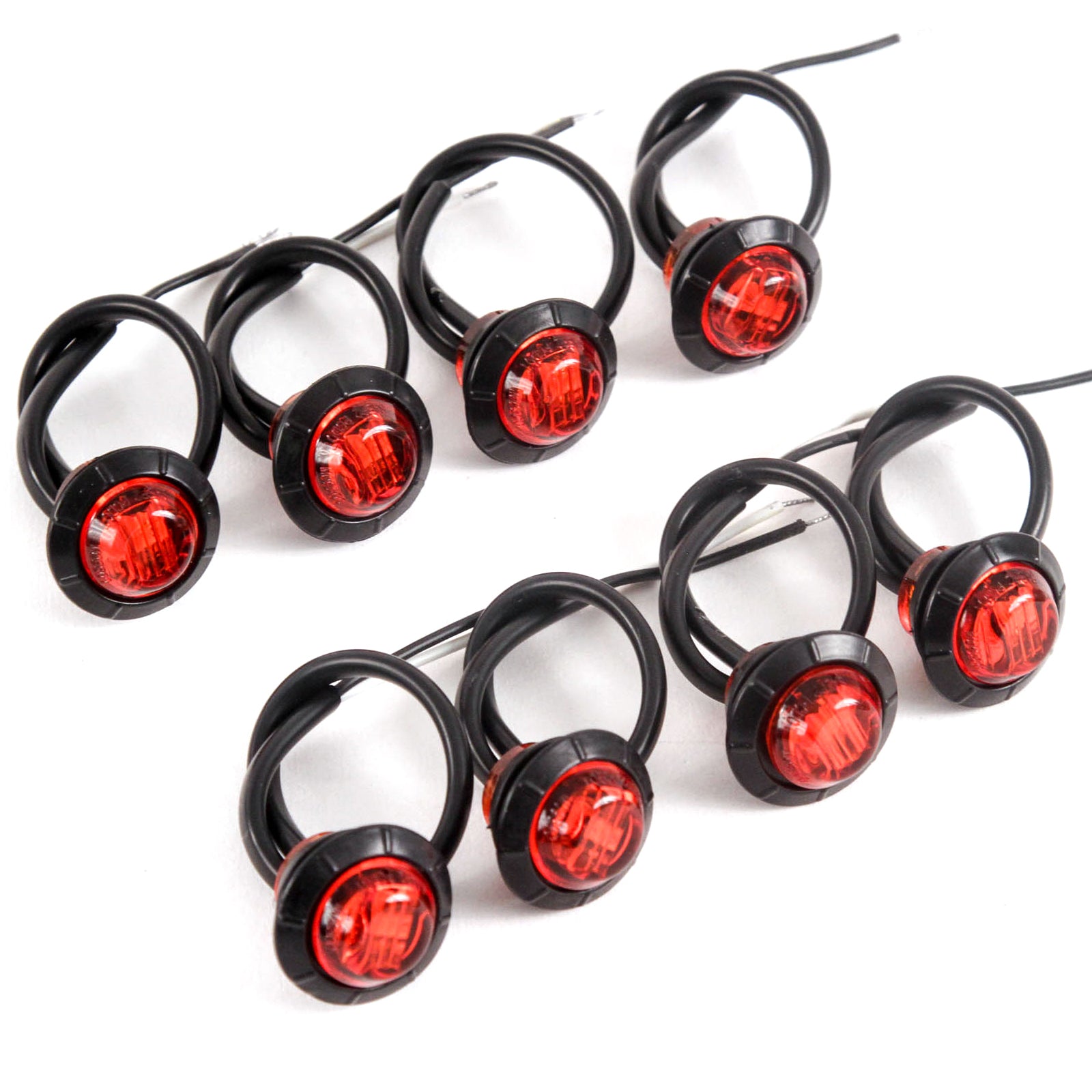 (8) 3/4 Inches Red LED Clearance Side Marker Lights Truck Trailer Pickup Flush Mount