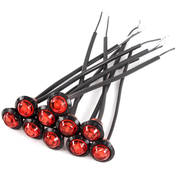 10) 3/4 Inches Red LED Clearance Side Marker Lights Truck Trailer Pickup Flush Mount