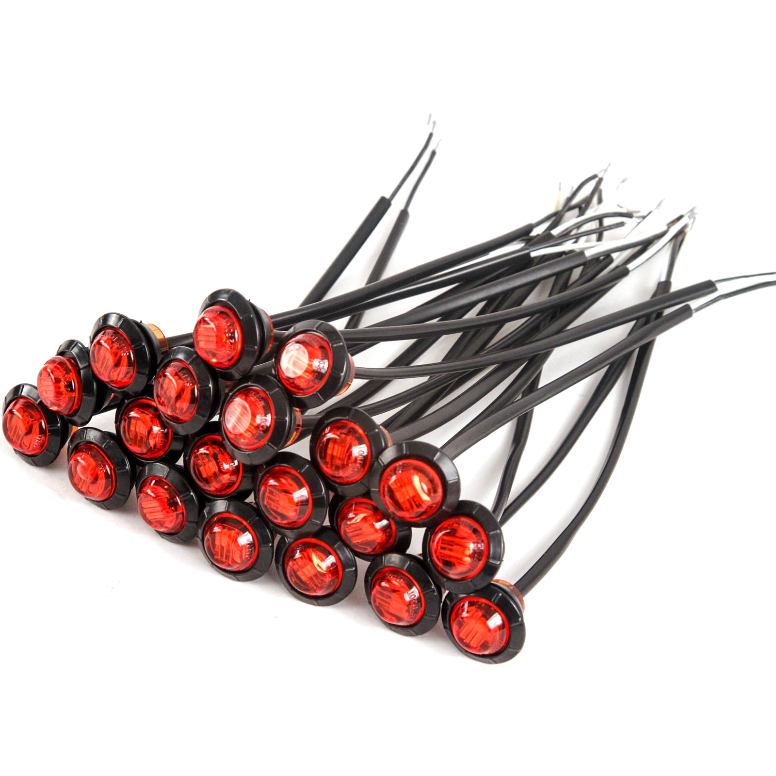 20) 3/4 Inches Red LED Clearance Side Marker Lights Truck Trailer Pickup Flush Mount