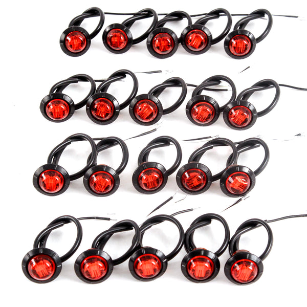 20) 3/4 Inches Red LED Clearance Side Marker Lights Truck Trailer Pickup Flush Mount
