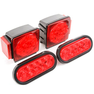 Led Pair Trailer Square Tail Light under 80 Inches & 2) 6 Inches Red Oval Side Marker Lights