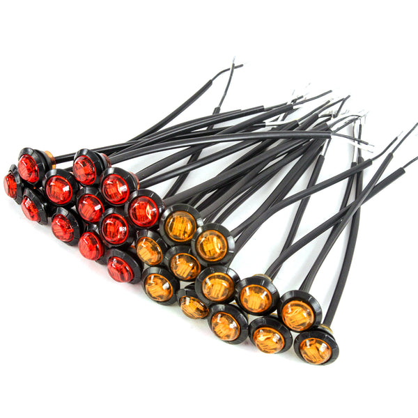 12) 3/4 Inches Amber & Red LED Clearance Side Marker Lights Truck Trailer Pickup Flush