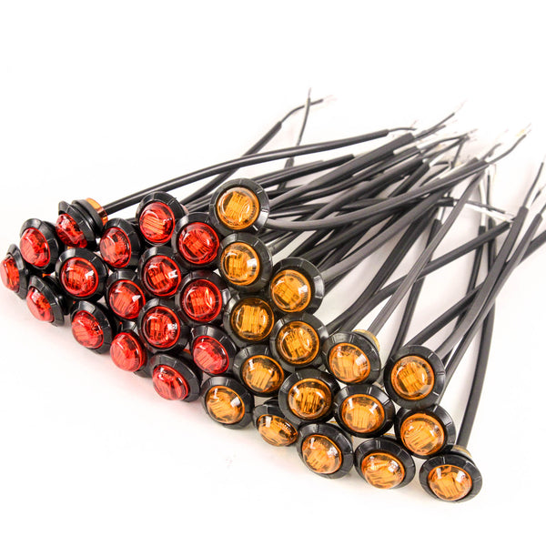 16) 3/4 Inches Amber & Red LED Clearance Side Marker Lights Truck Trailer Pickup Flush