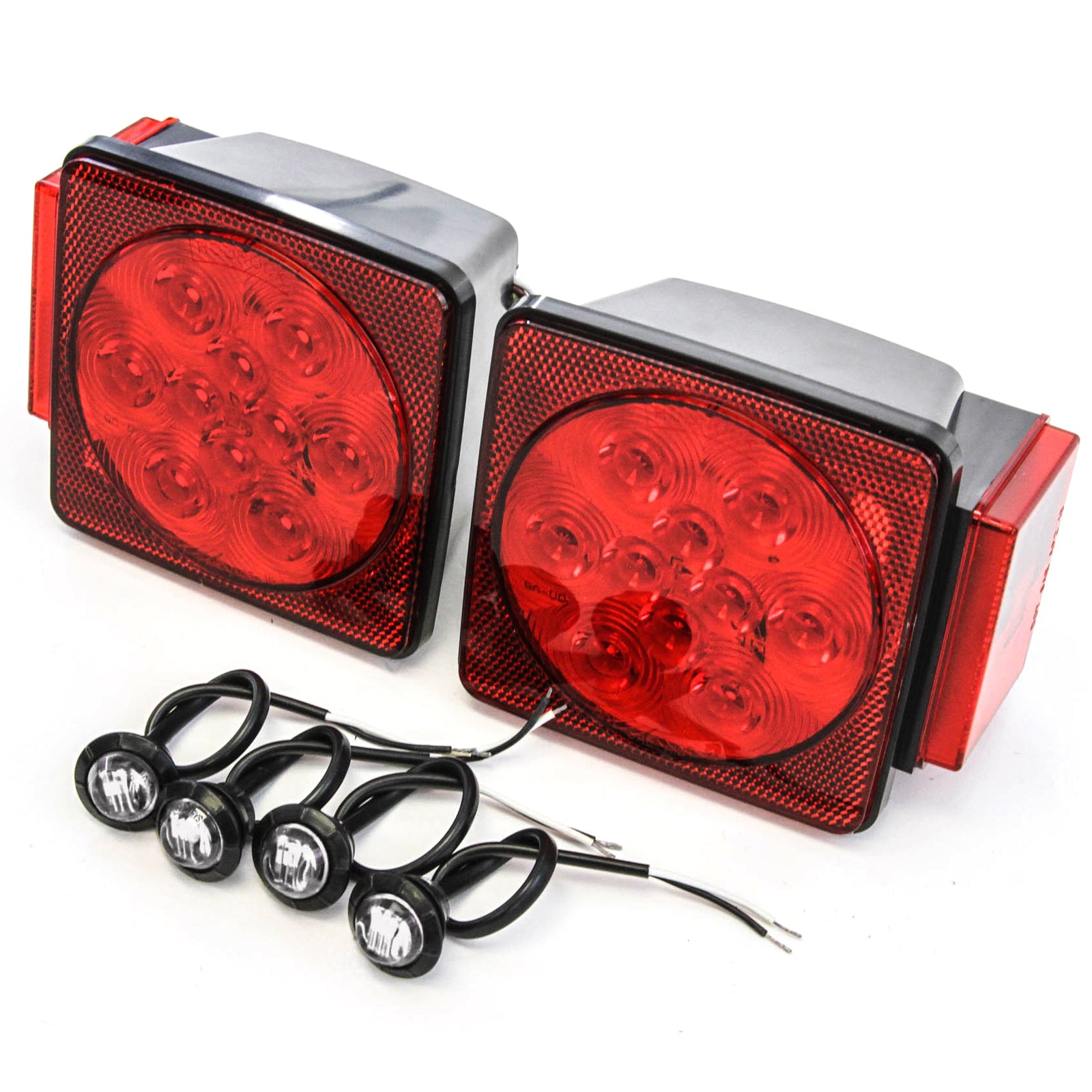 Led Pair Trailer Square Tail Light under 80 Inches & (4) 3/4 Inches Clear Side Marker Lights