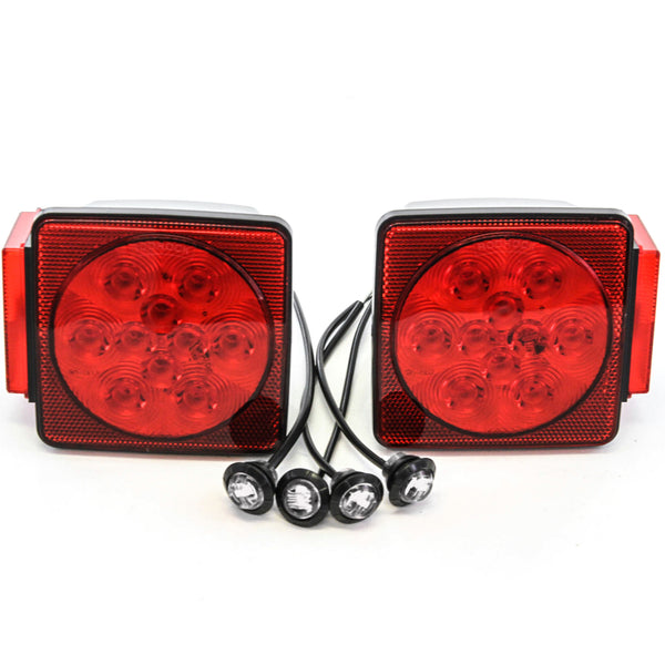 Led Pair Trailer Square Tail Light under 80 Inches & (4) 3/4 Inches Clear Side Marker Lights