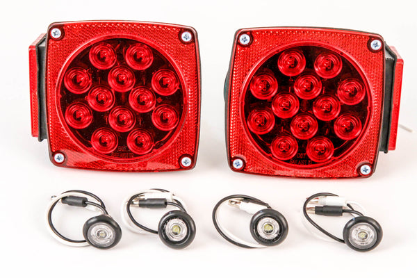 Led Pair Trailer Square Tail Light under 80 Inches & (4) 3/4 Inches Clear Side Marker Lights