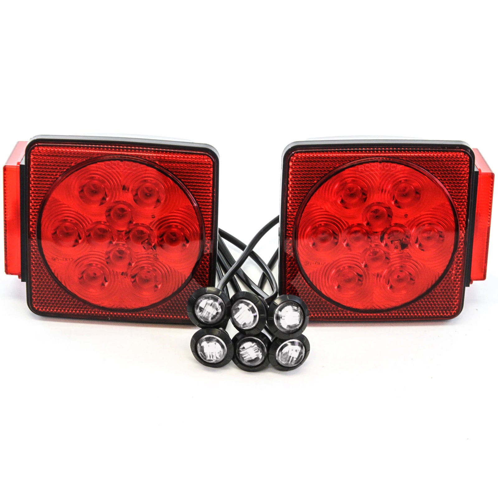 Led Pair Trailer Square Tail Light under 80 Inches & (6) 3/4 Inches Clear Side Marker Lights