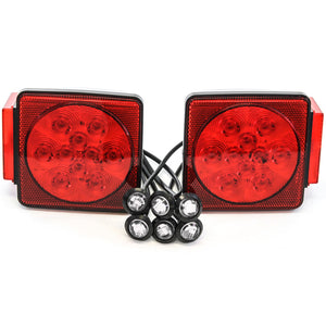 Led Pair Trailer Square Tail Light under 80 Inches & (6) 3/4 Inches Clear Side Marker Lights