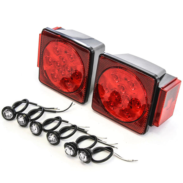 Led Pair Trailer Square Tail Light under 80 Inches & (6) 3/4 Inches Clear Side Marker Lights