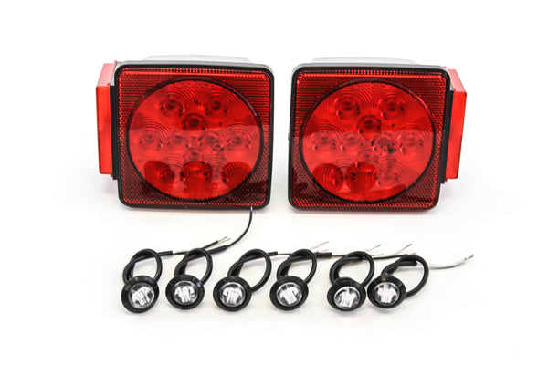 Led Pair Trailer Square Tail Light under 80 Inches & (6) 3/4 Inches Clear Side Marker Lights