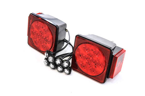 Led Pair Trailer Square Tail Light under 80 Inches & (8) 3/4 Inches Clear Side Marker Lights