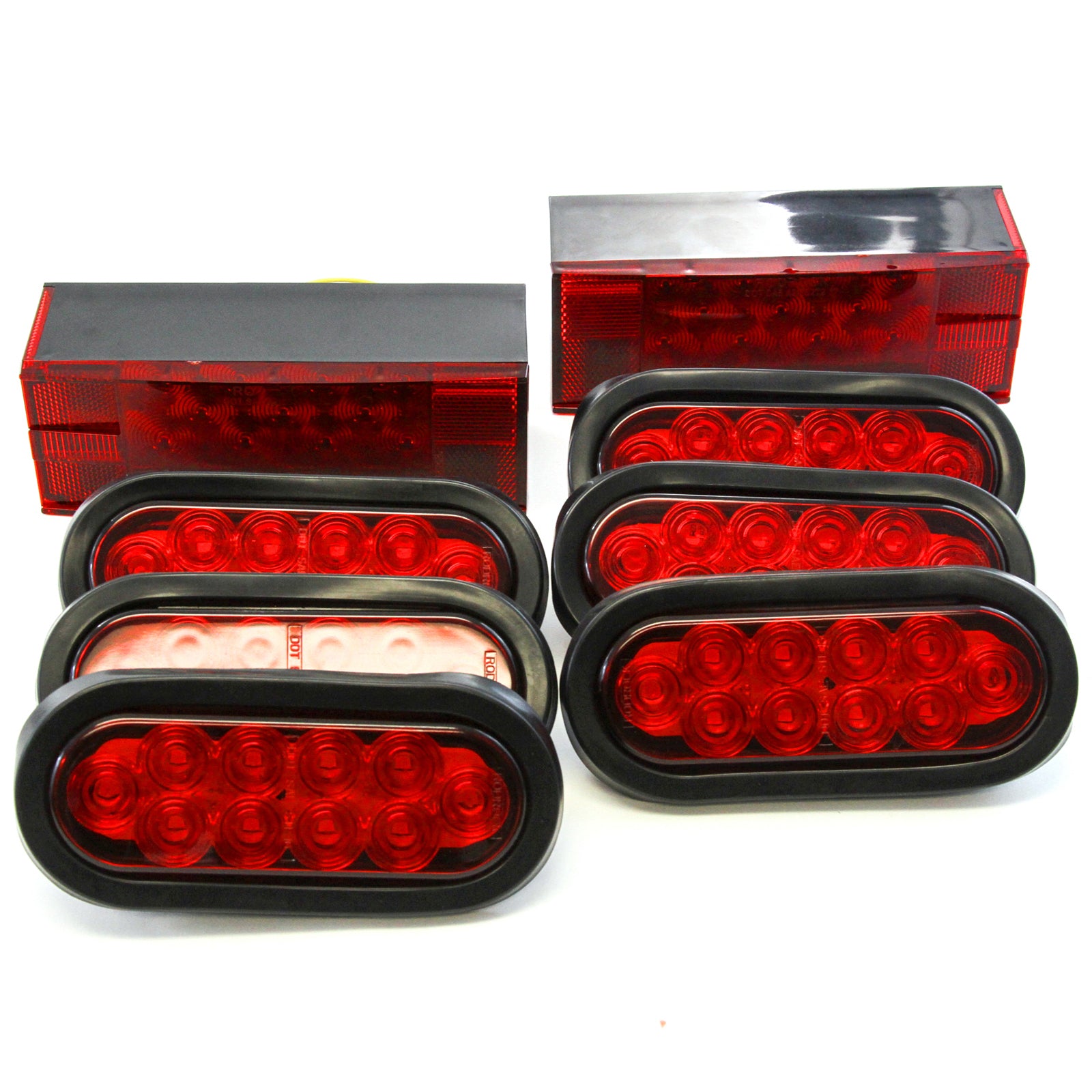 (2) LED Submersible Combination Trailer Tail Lights Boat & (6) 6 Inches Oval Side Red