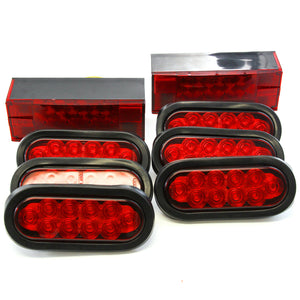 (2) LED Submersible Combination Trailer Tail Lights Boat & (6) 6 Inches Oval Side Red