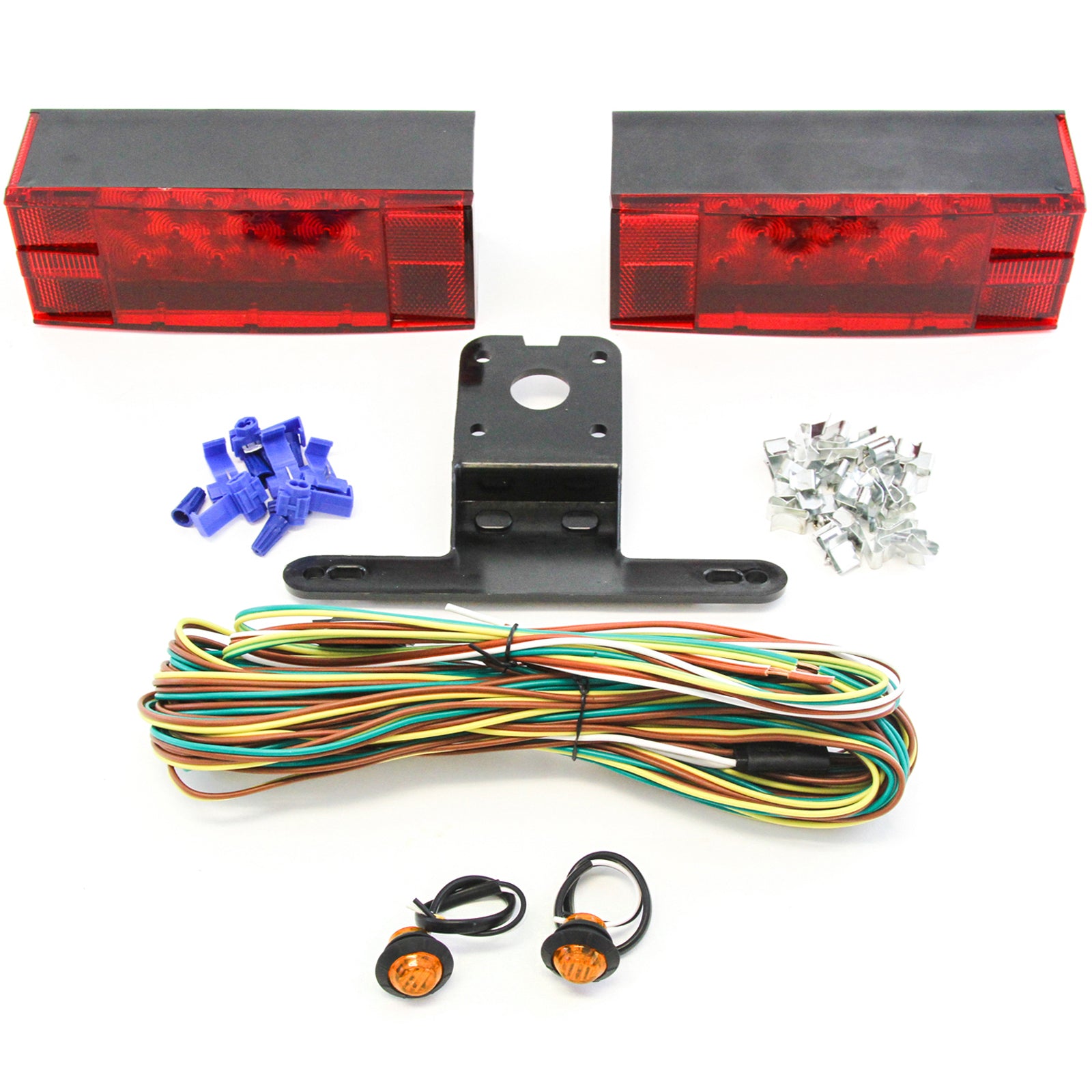Red Hound Auto LED Submersible Low Profile Rectangle Light Kit Boat Marine & 2 Amber Side Marker