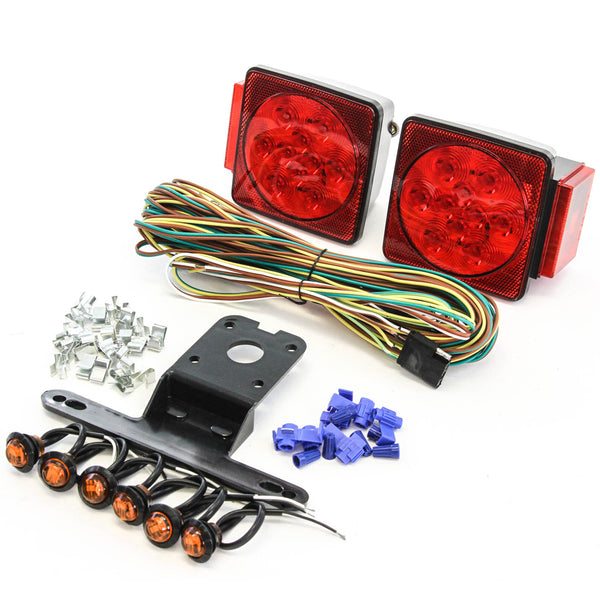 Red Hound Auto LED Submersible Square Light Kit Trailer 80 Inches- Boat Marine & 6 Amber Side Marker