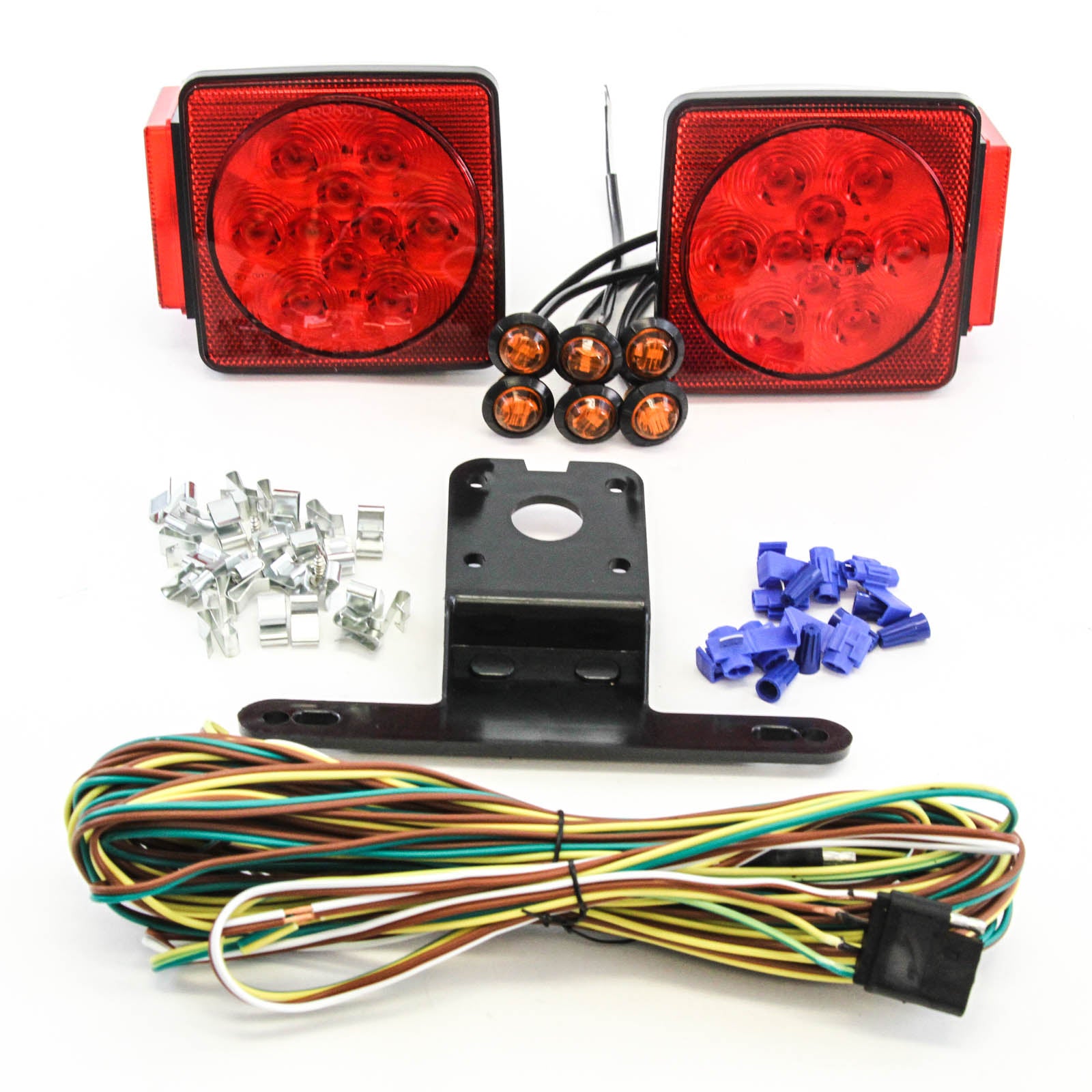 Red Hound Auto LED Submersible Square Light Kit Trailer 80 Inches- Boat Marine & 6 Amber Side Marker
