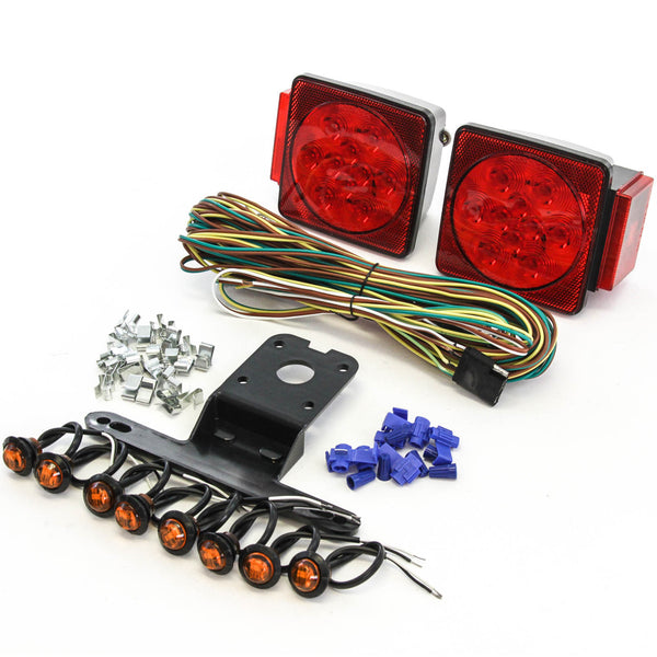 Red Hound Auto LED Submersible Square Light Kit Trailer 80 Inches- Boat Marine & 8 Amber Side Marker