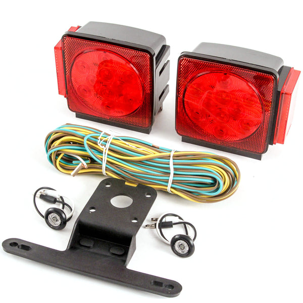 Red Hound Auto LED Submersible Square Light Kit Trailer 80 Inches- Boat Marine & 2 Clear Side Marker