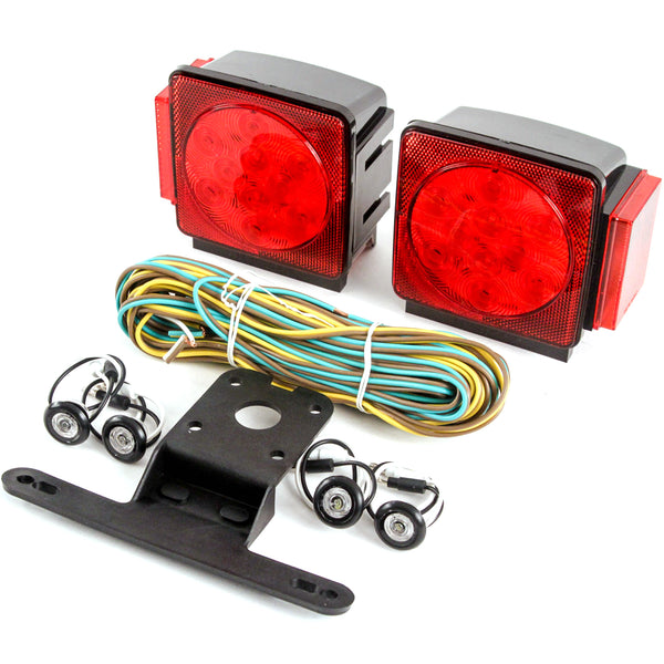 Red Hound Auto LED Submersible Square Light Kit Trailer 80 Inches- Boat Marine & 4 Clear Side Marker