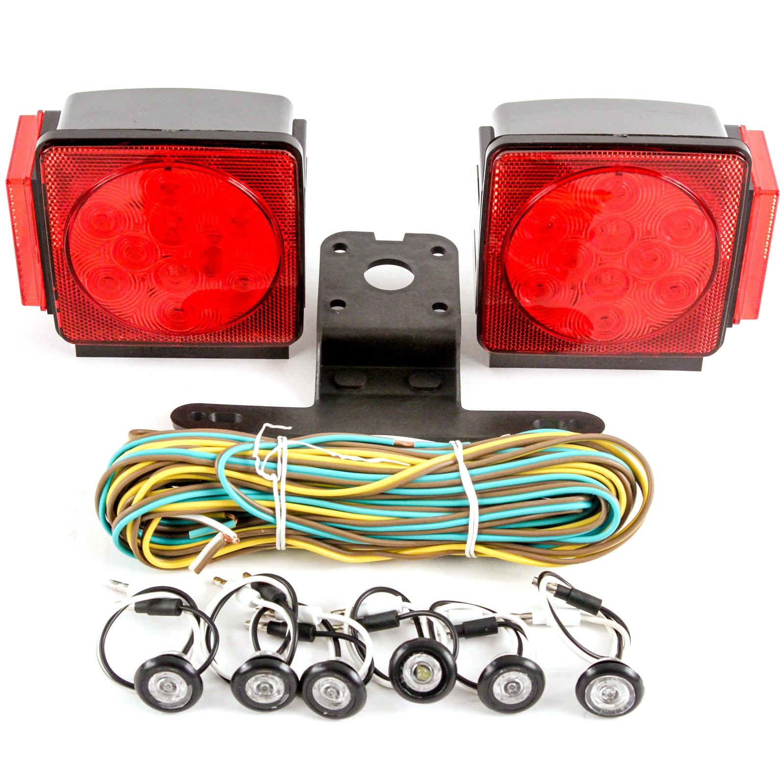 Red Hound Auto LED Submersible Square Light Kit Trailer 80 Inches- Boat Marine & 6 Clear Side Marker