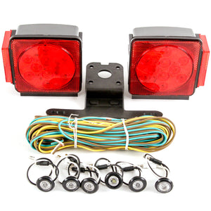 Red Hound Auto LED Submersible Square Light Kit Trailer 80 Inches- Boat Marine & 6 Clear Side Marker