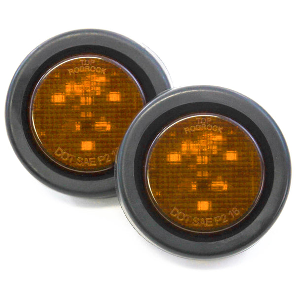 Red Hound Auto (2) Amber LED 2 Inches Round Side Marker Light Kits with Grommet Truck Trailer RV
