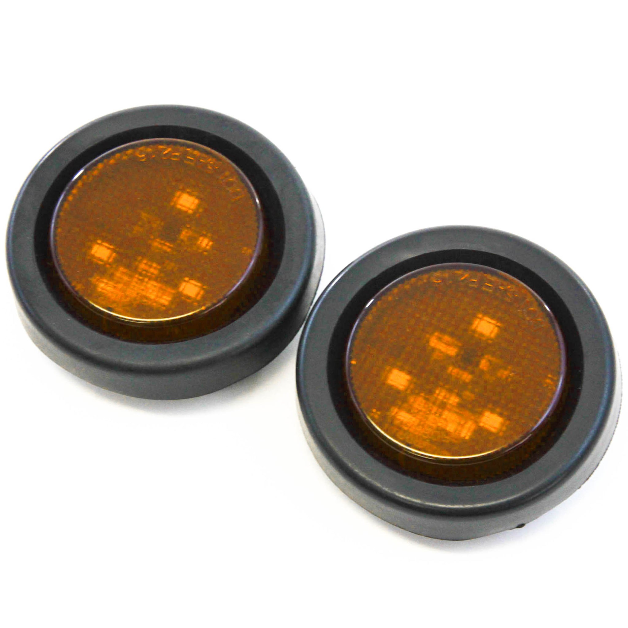 Red Hound Auto (2) Amber LED 2 Inches Round Side Marker Light Kits with Grommet Truck Trailer RV