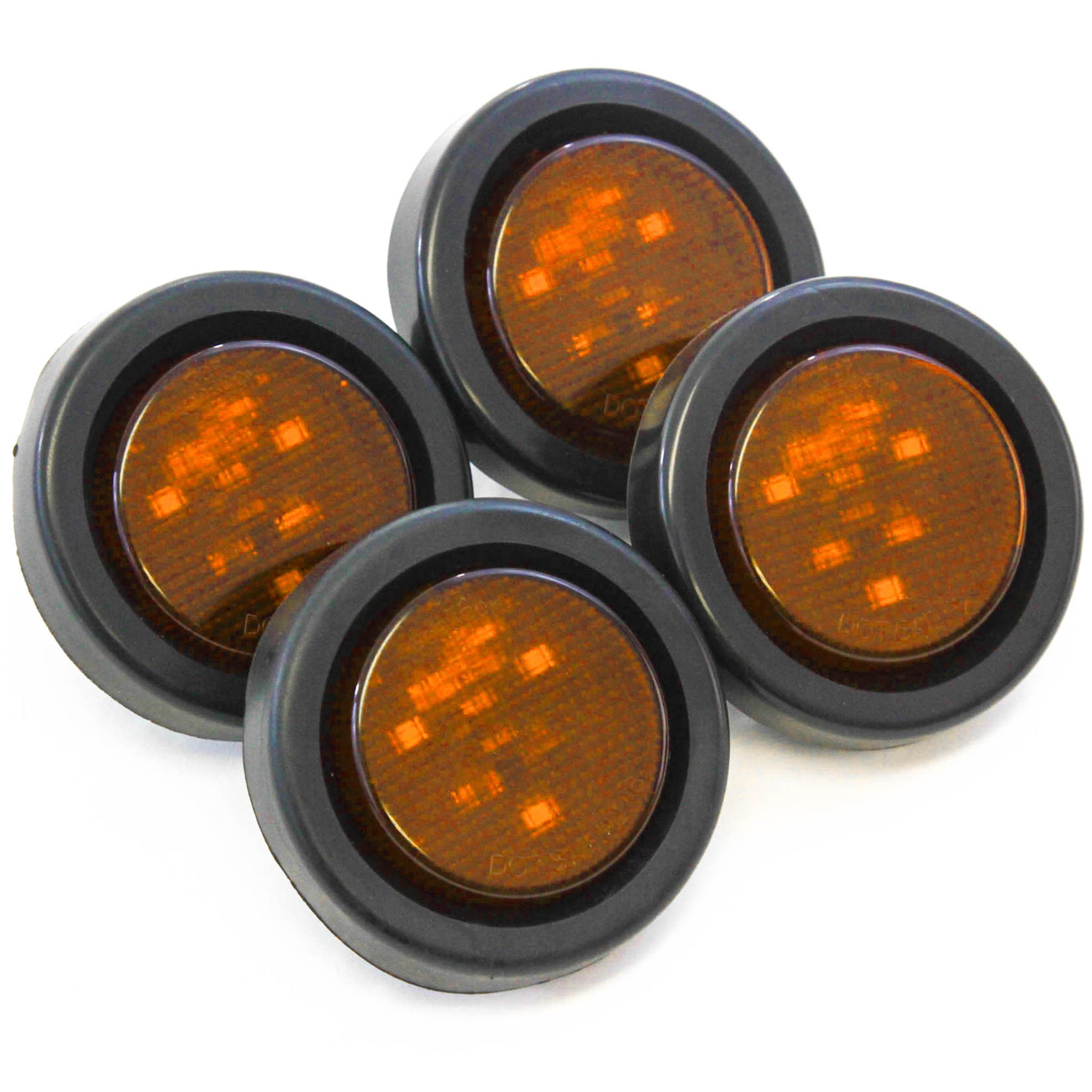 Red Hound Auto (4) Amber LED 2 Inches Round Side Marker Light Kits with Grommet Truck Trailer RV
