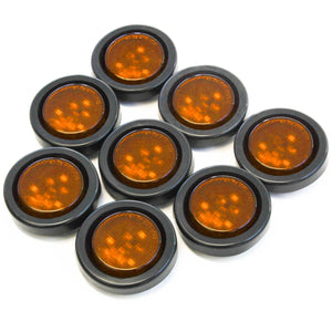Red Hound Auto (8) Amber LED 2 Inches Round Side Marker Light Kits with Grommet Truck Trailer RV