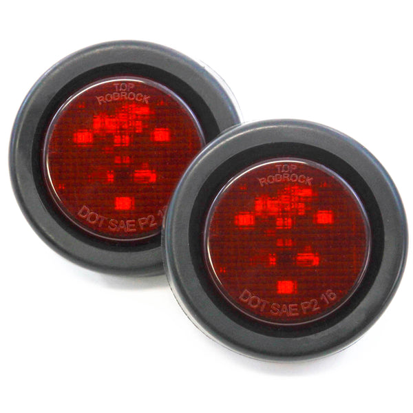 (2) Red LED 2 Inches Round Side Marker Light Kits with Grommet Truck Trailer RV