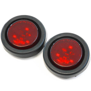 (2) Red LED 2 Inches Round Side Marker Light Kits with Grommet Truck Trailer RV