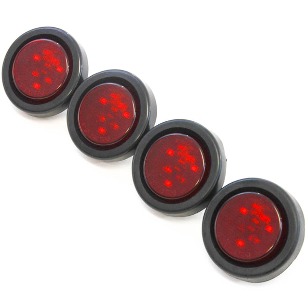 (4) Red LED 2 Inches Round Side Marker Light Kits with Grommet Truck Trailer RV