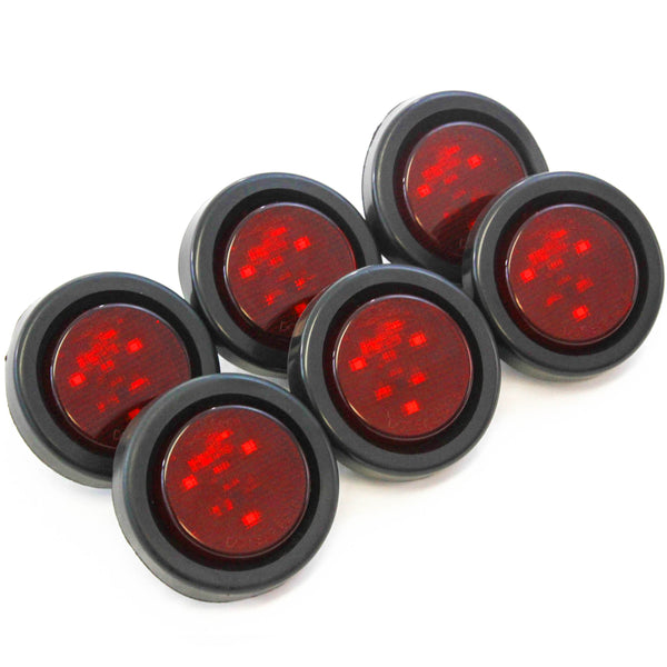 (6) Red LED 2 Inches Round Side Marker Light Kits with Grommet Truck Trailer RV