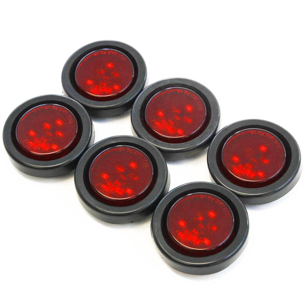 (6) Red LED 2 Inches Round Side Marker Light Kits with Grommet Truck Trailer RV