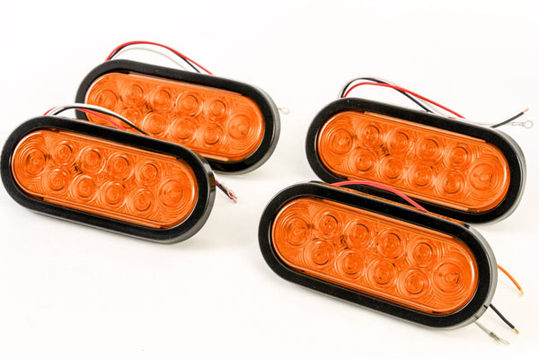 Red Hound Auto (4) 6 Inches Oval Amber LED Parking OR Turn Signal Light Flush Mount Trailer Truck