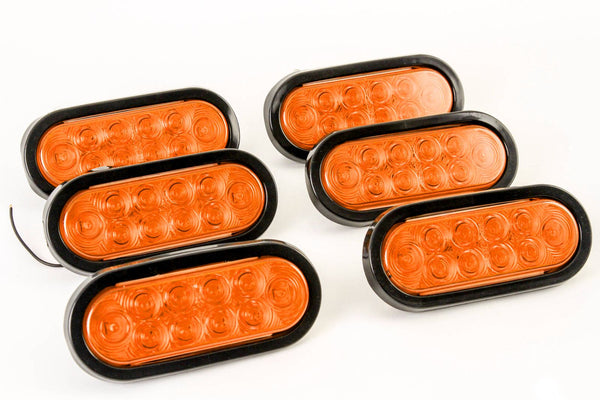 Red Hound Auto (6) 6 Inches Oval Amber LED Parking OR Turn Signal Light Flush Mount Trailer Truck
