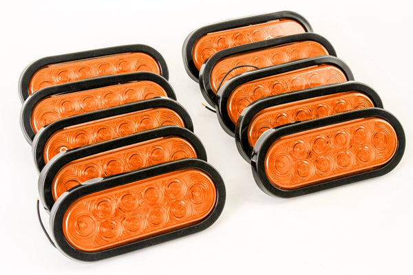 Red Hound Auto (10) 6 Inches Oval Amber LED Parking OR Turn Signal Light Flush Mount Trailer Truck