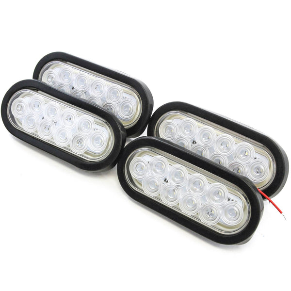 Red Hound Auto (4) 6 Inches Oval Clear LED Reverse Back-up Light Flush Mount Trailer Truck