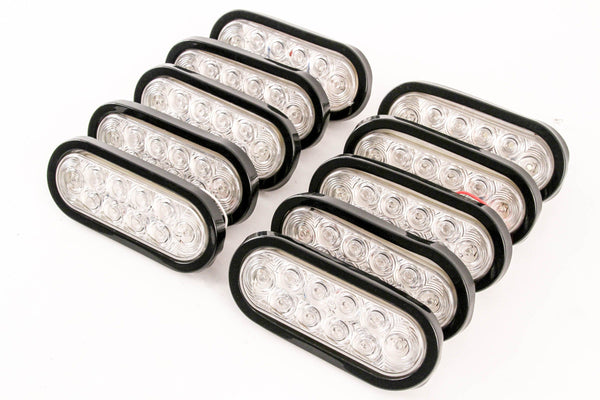 Red Hound Auto (10) 6 Inches Oval Clear LED Reverse Back-up Light Flush Mount Trailer Truck