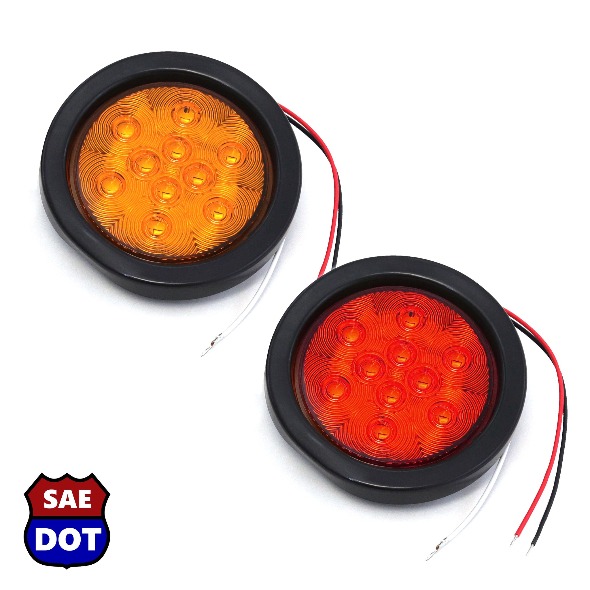 4 Inches Round 1 Red & 1 Amber 10 LED Stop Turn Tail Light Brake Flush Truck Trailer