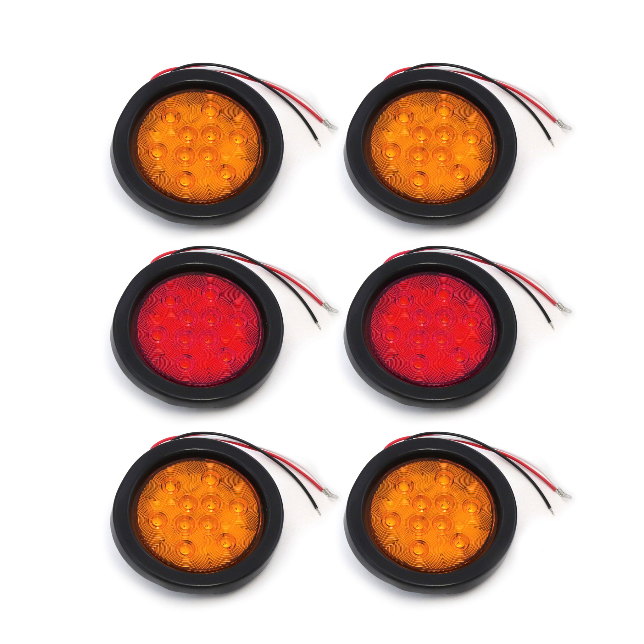 4 Inches Round 2 Red & 4 Amber 10 LED Stop Turn Tail Light Brake Flush Truck Trailer