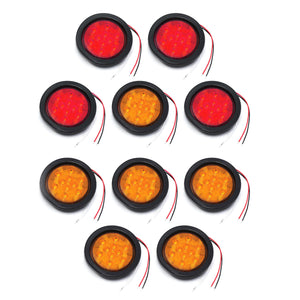 4 Inches Round 4 Red & 6 Amber 10 LED Stop Turn Tail Light Brake Flush Truck Trailer