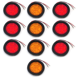4 Inches Round 6 Red & 4 Amber 10 LED Stop Turn Tail Light Brake Flush Truck Trailer