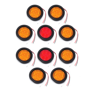 4 Inches Round 2 Red & 8 Amber 10 LED Stop Turn Tail Light Brake Flush Truck Trailer