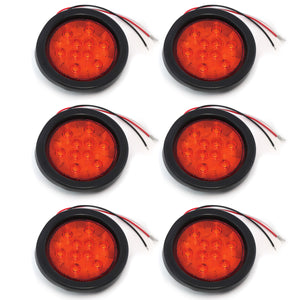 4 Inches Round (6) Red 10 LED Stop Turn Tail Light Brake Flush Truck Trailer 3 Pairs